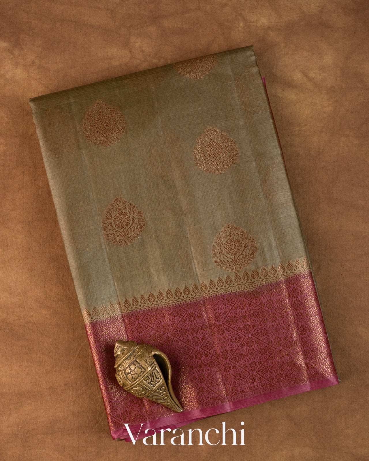 Warm Grey Pure Tussar Silk Saree