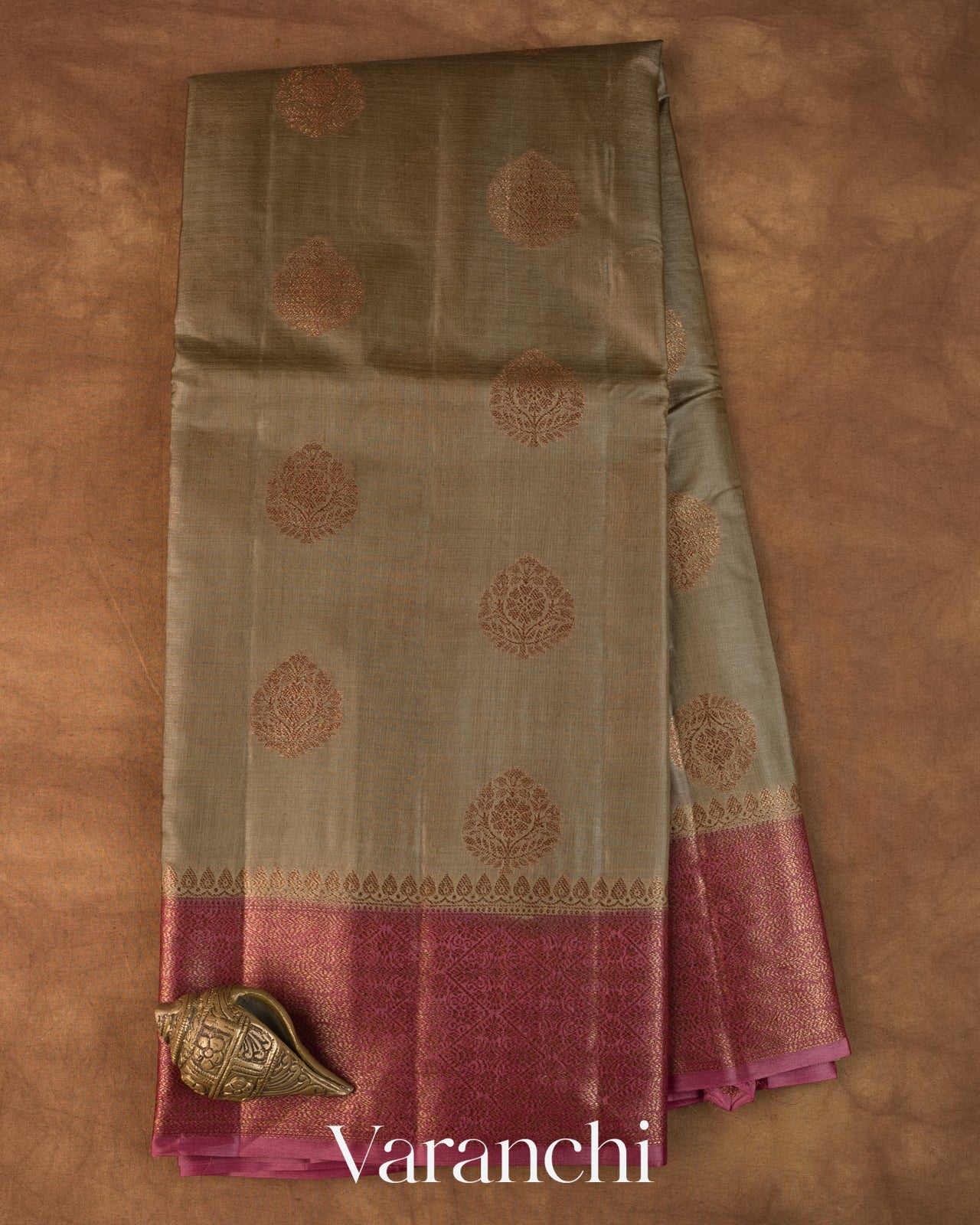 Warm Grey Pure Tussar Silk Saree