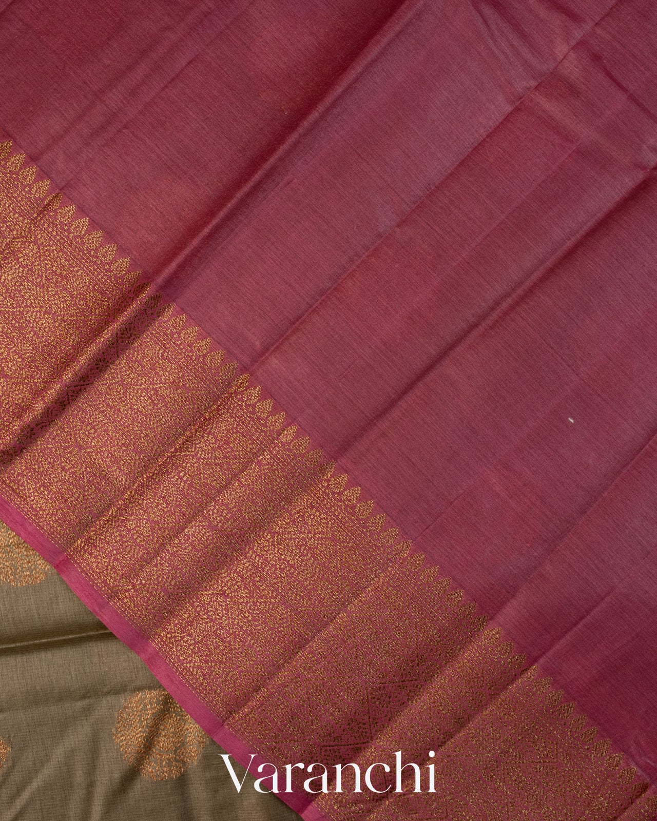 Warm Grey Pure Tussar Silk Saree