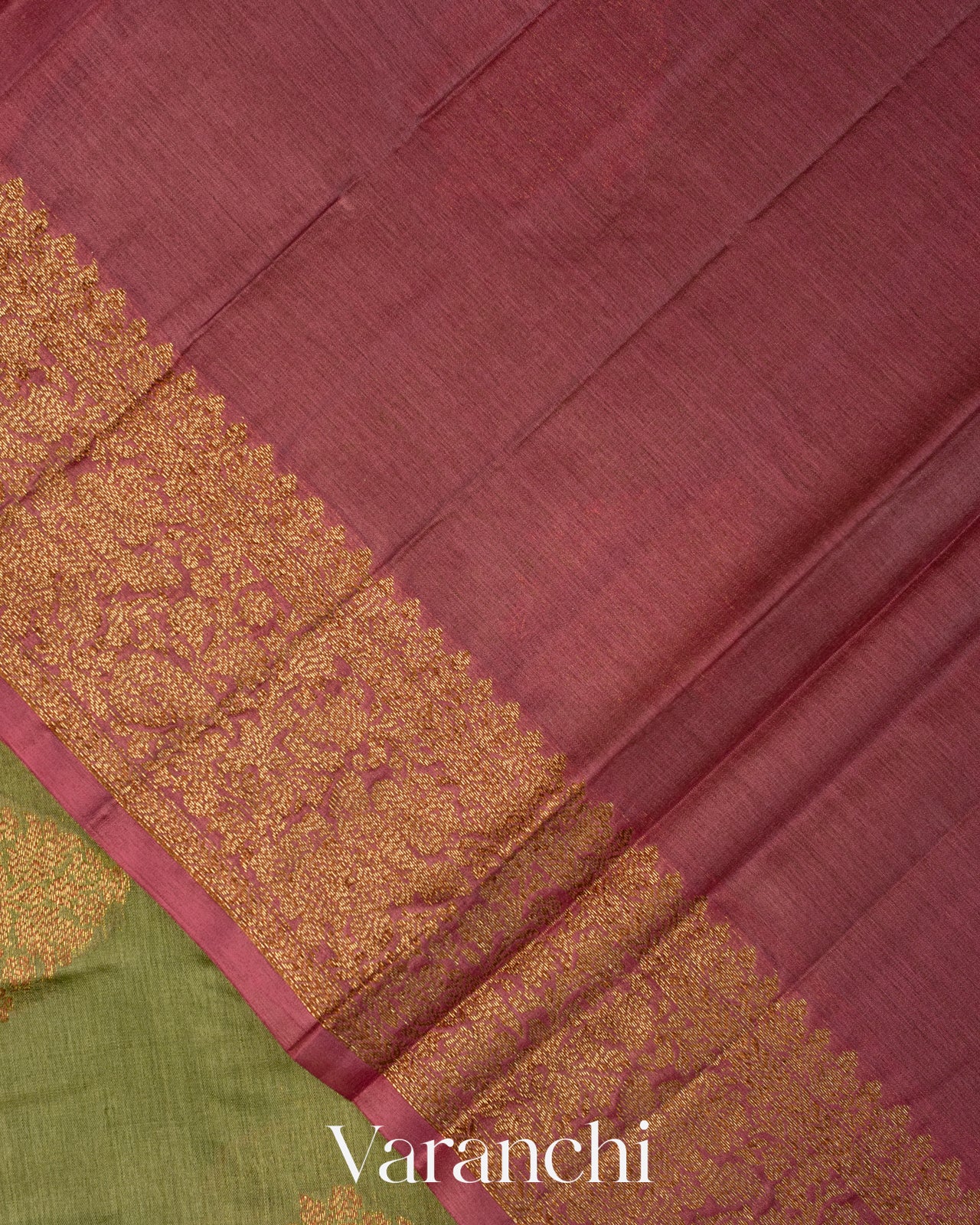 Olive Green Pure Tussar Silk Handloom Saree