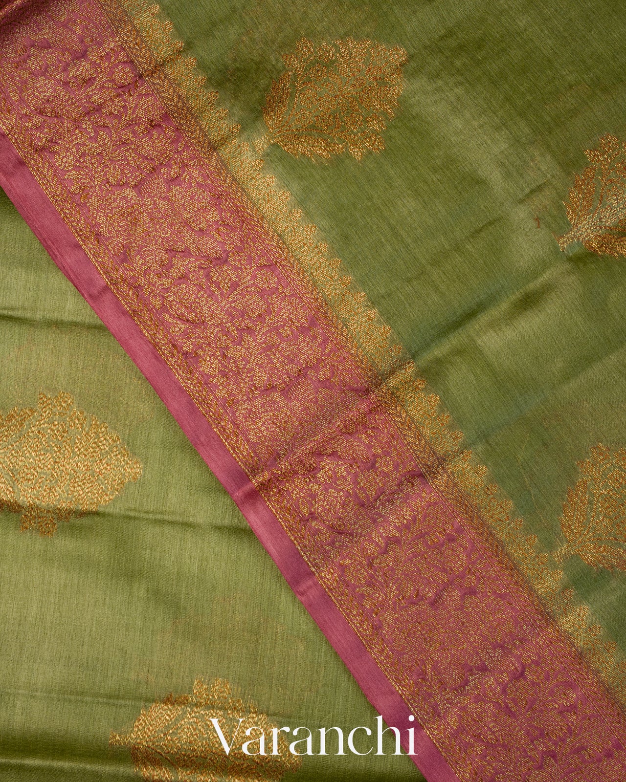 Olive Green Pure Tussar Silk Handloom Saree