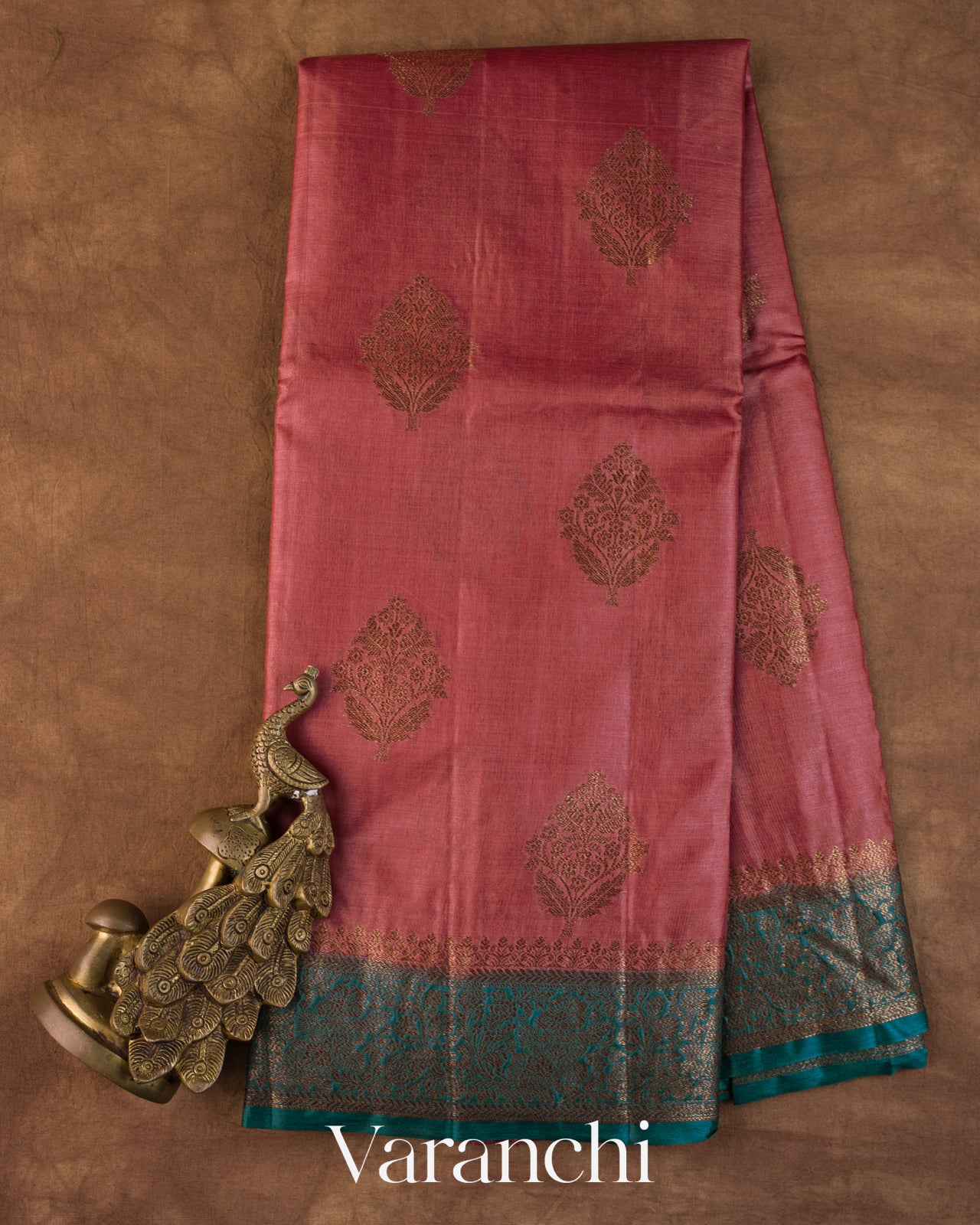 Dusty Rose Pure Tussar Silk Saree