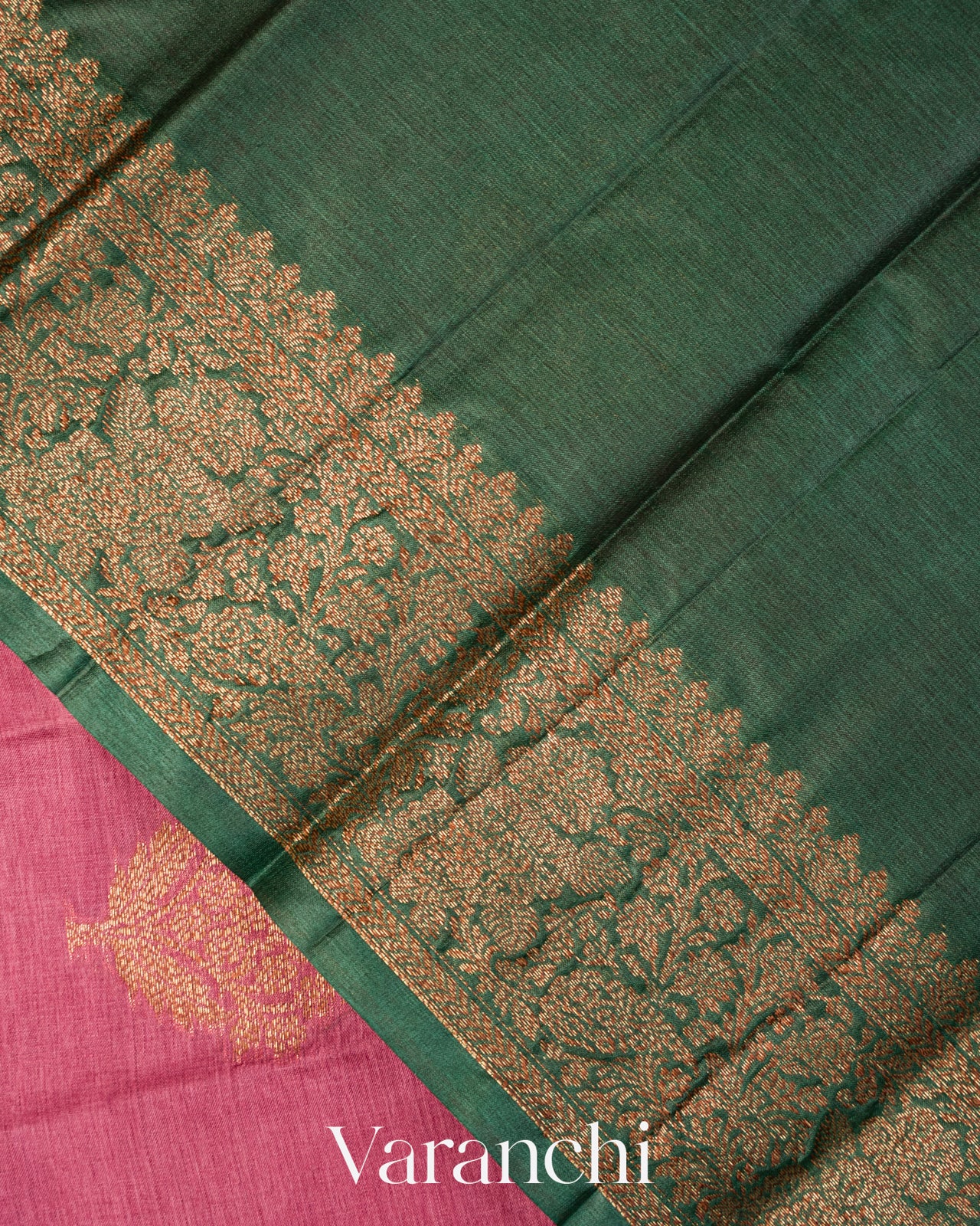 Rose Pink Pure Tussar Silk Saree