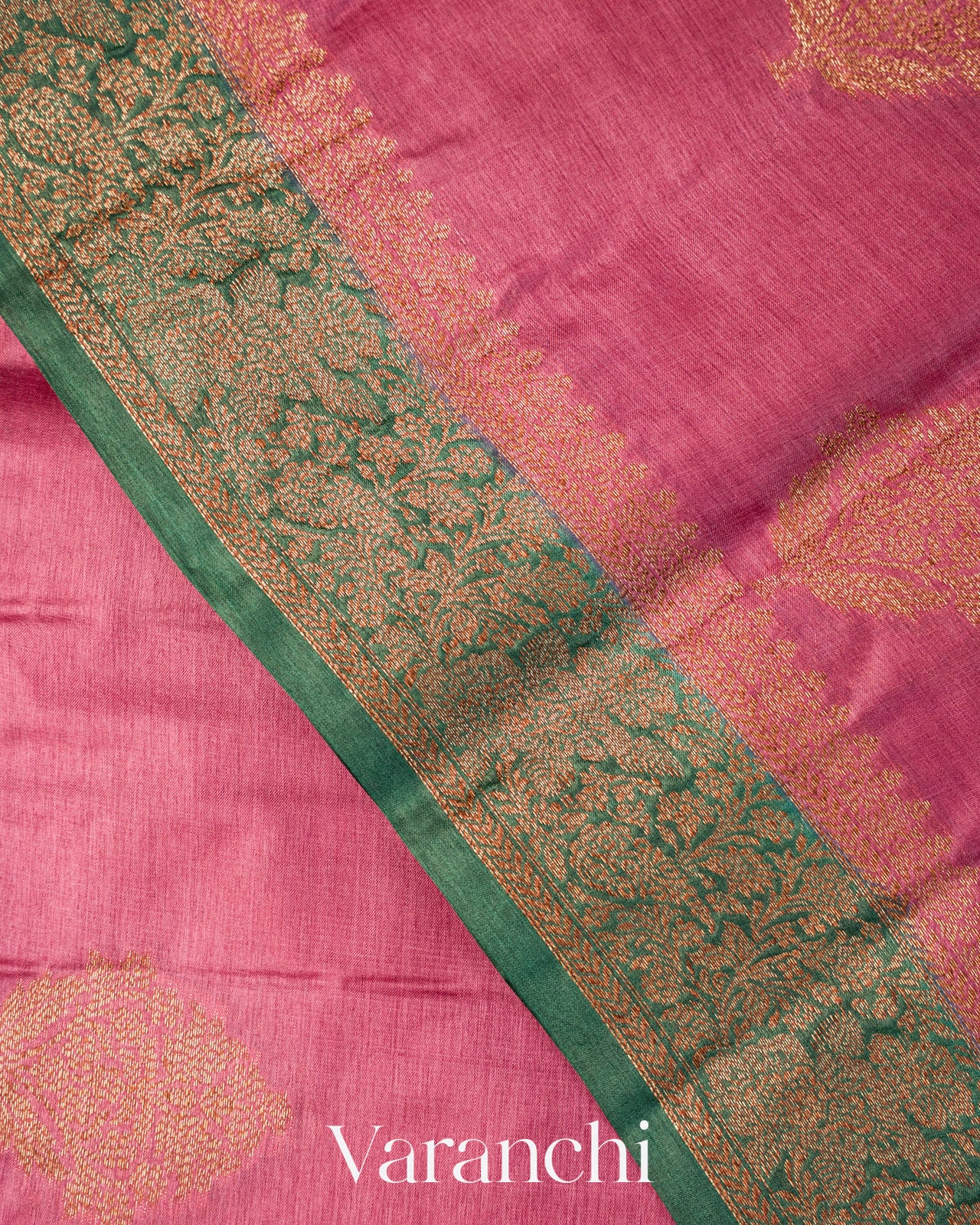 Rose Pink Pure Tussar Silk Saree