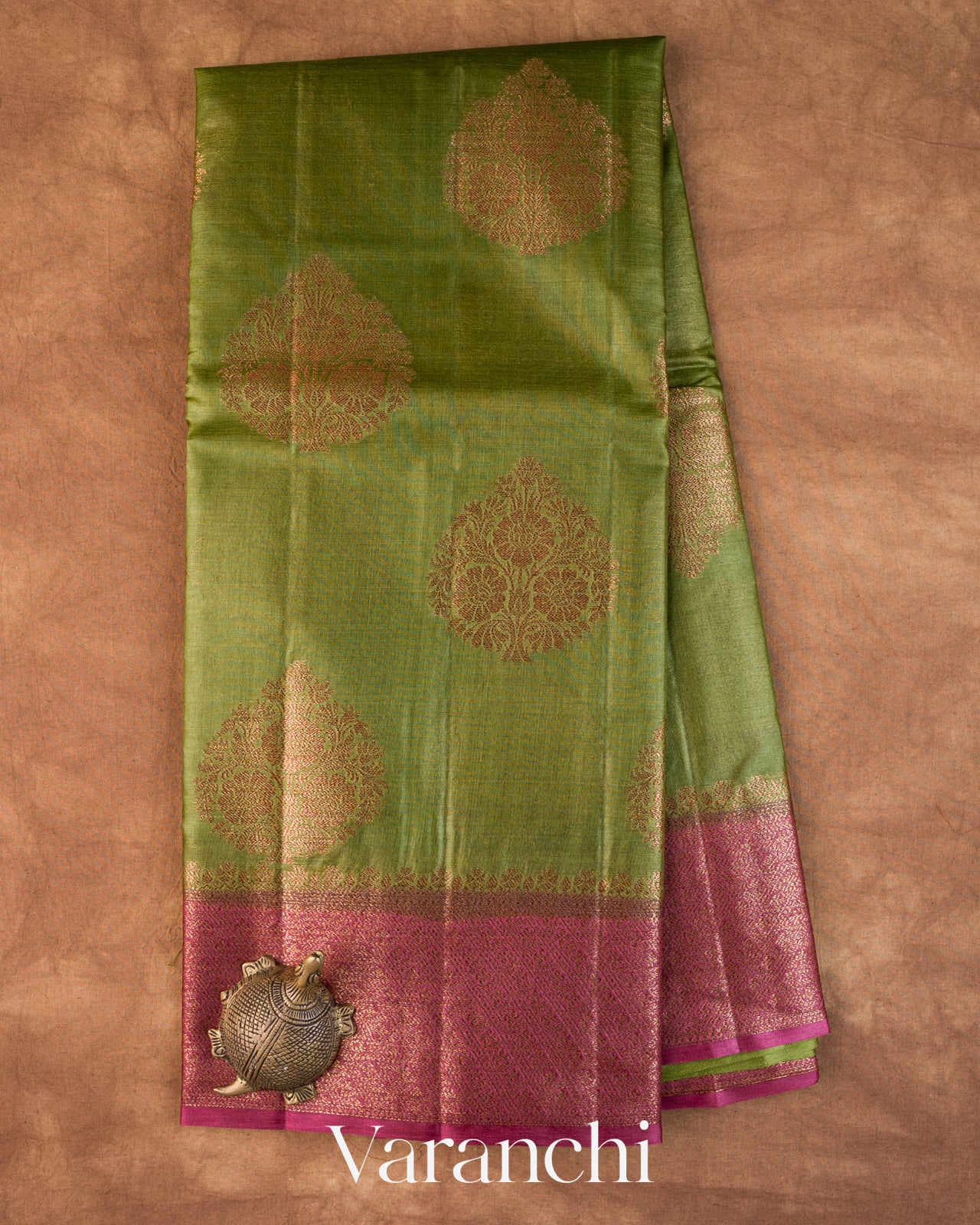 Olive Green Pure Tussar Silk Saree
