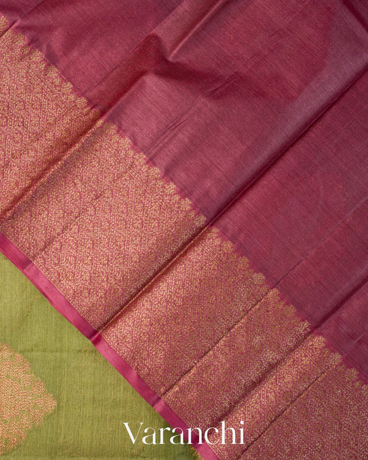 Olive Green Pure Tussar Silk Saree