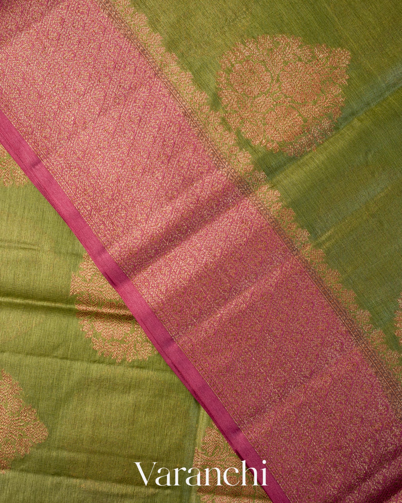 Olive Green Pure Tussar Silk Saree
