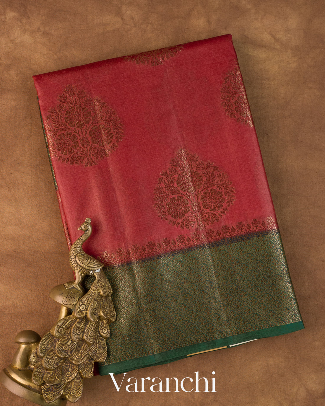 Ruby Red Pure Tussar Silk Saree