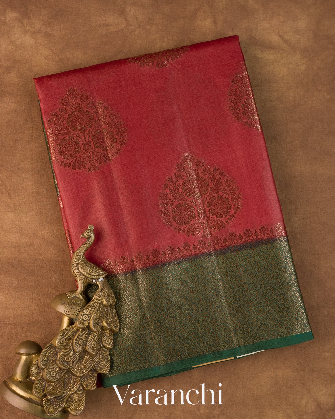 Ruby Red Pure Tussar Silk Saree