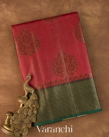 Ruby Red Pure Tussar Silk Saree