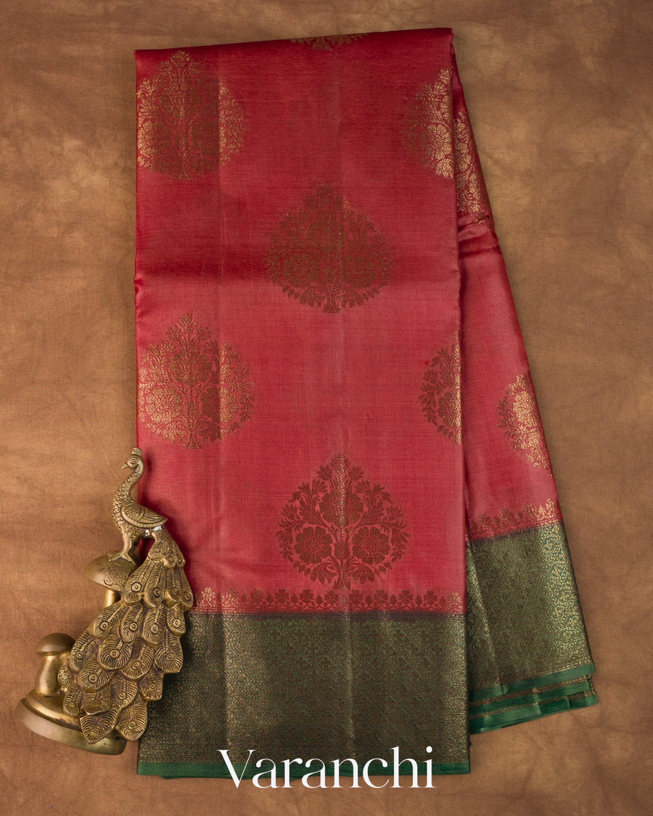 Ruby Red Pure Tussar Silk Saree