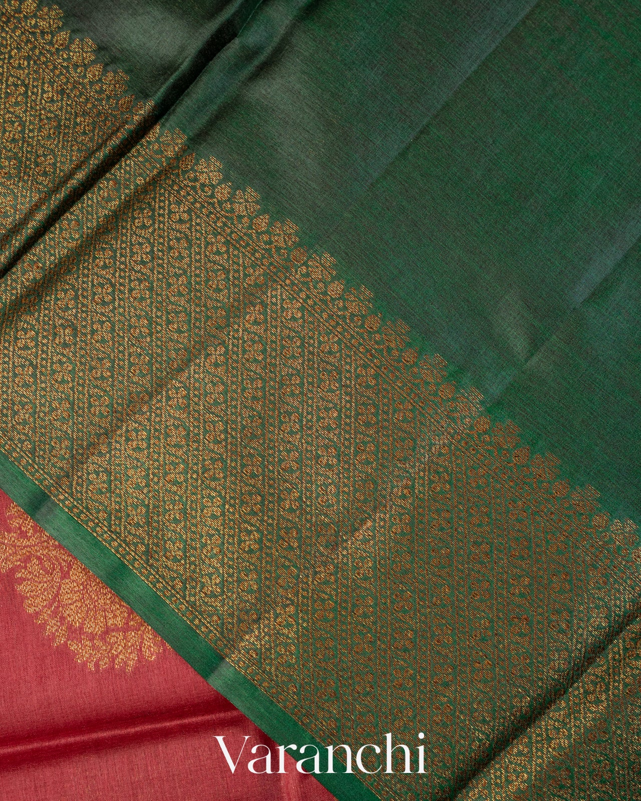 Ruby Red Pure Tussar Silk Saree