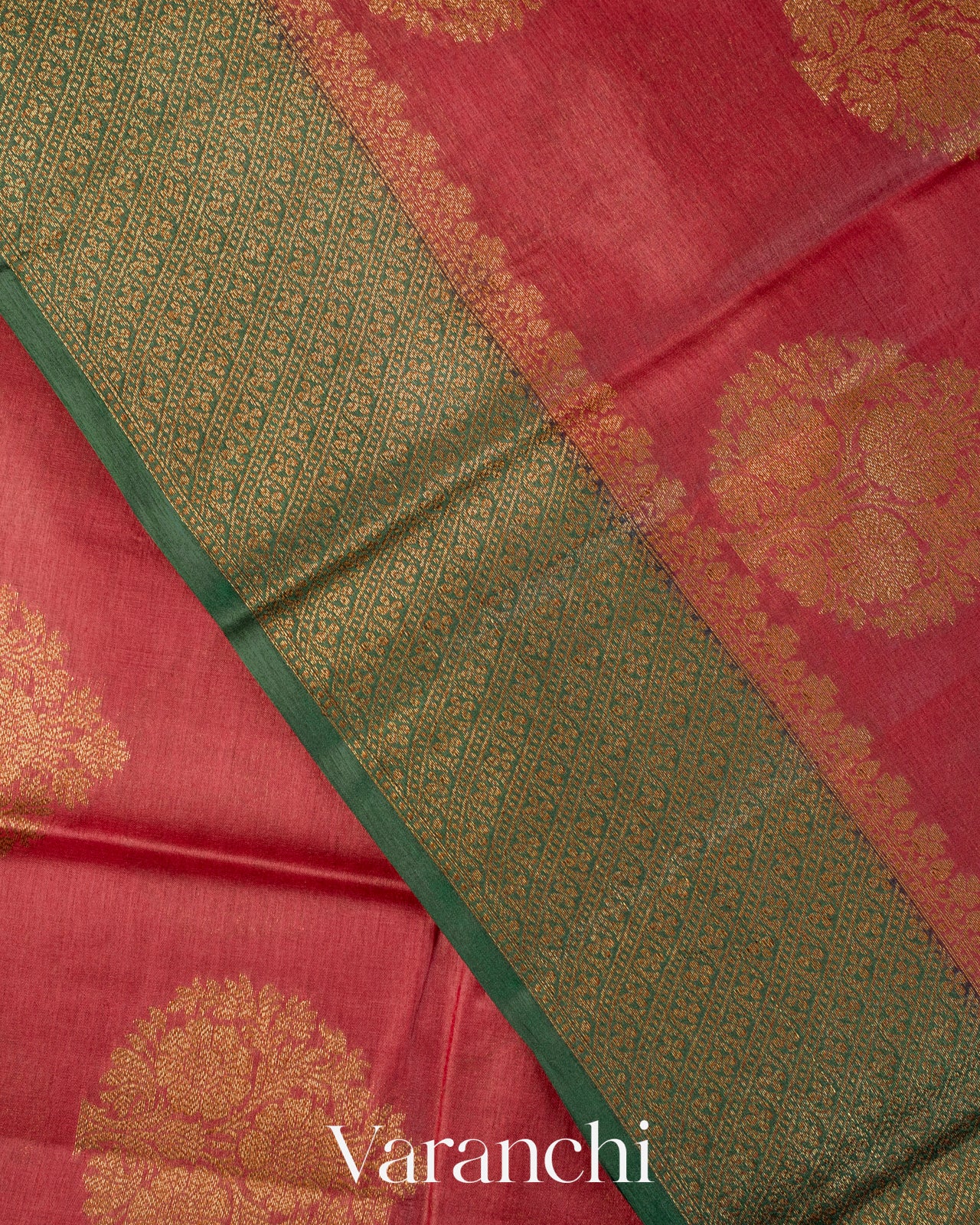 Ruby Red Pure Tussar Silk Saree