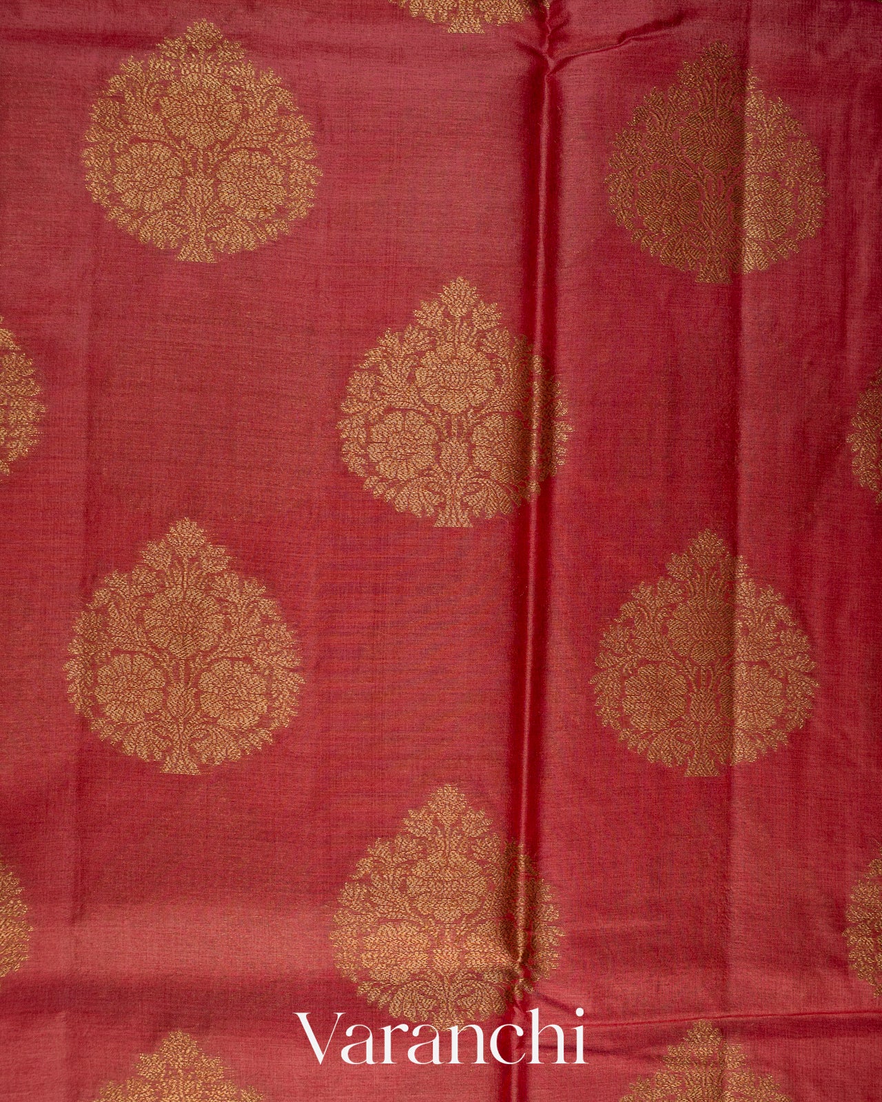 Ruby Red Pure Tussar Silk Saree