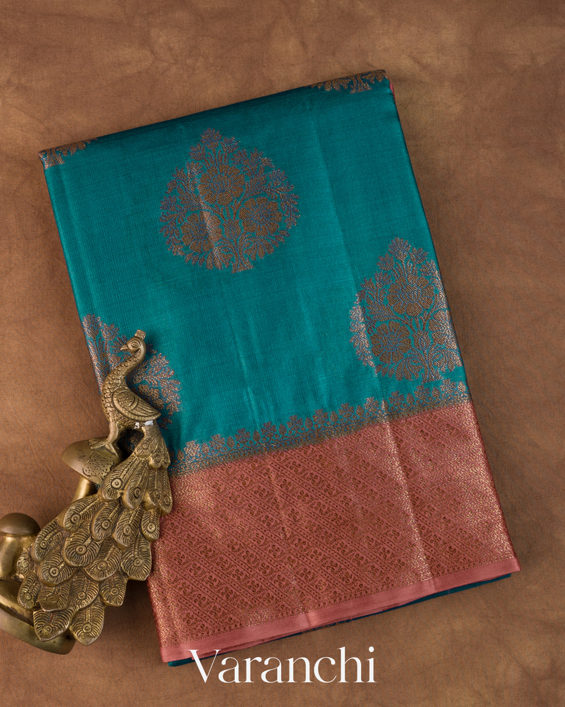 Teal Blue Pure Tussar Silk Saree