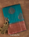Teal Blue Pure Tussar Silk Saree