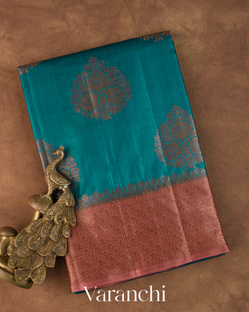 Teal Blue Pure Tussar Silk Saree