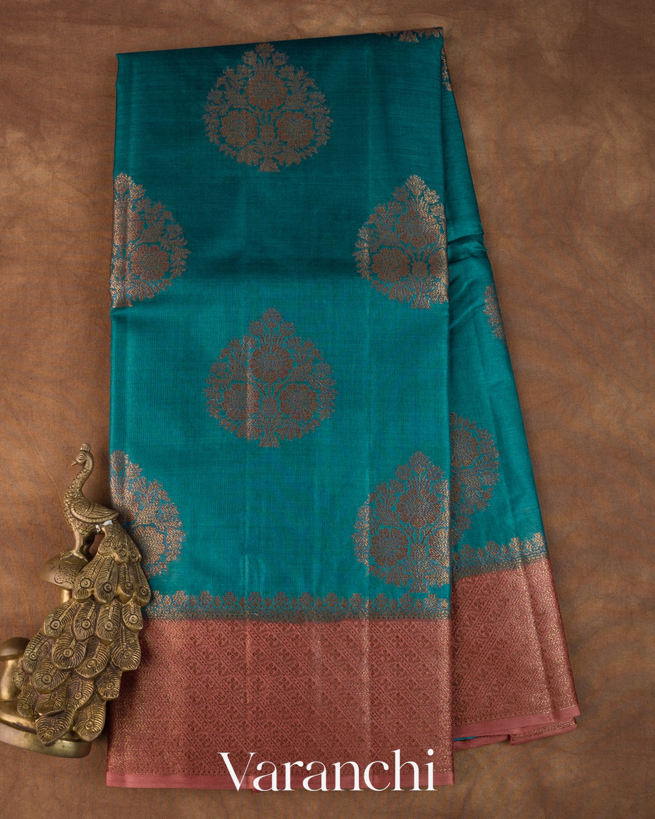 Teal Blue Pure Tussar Silk Saree