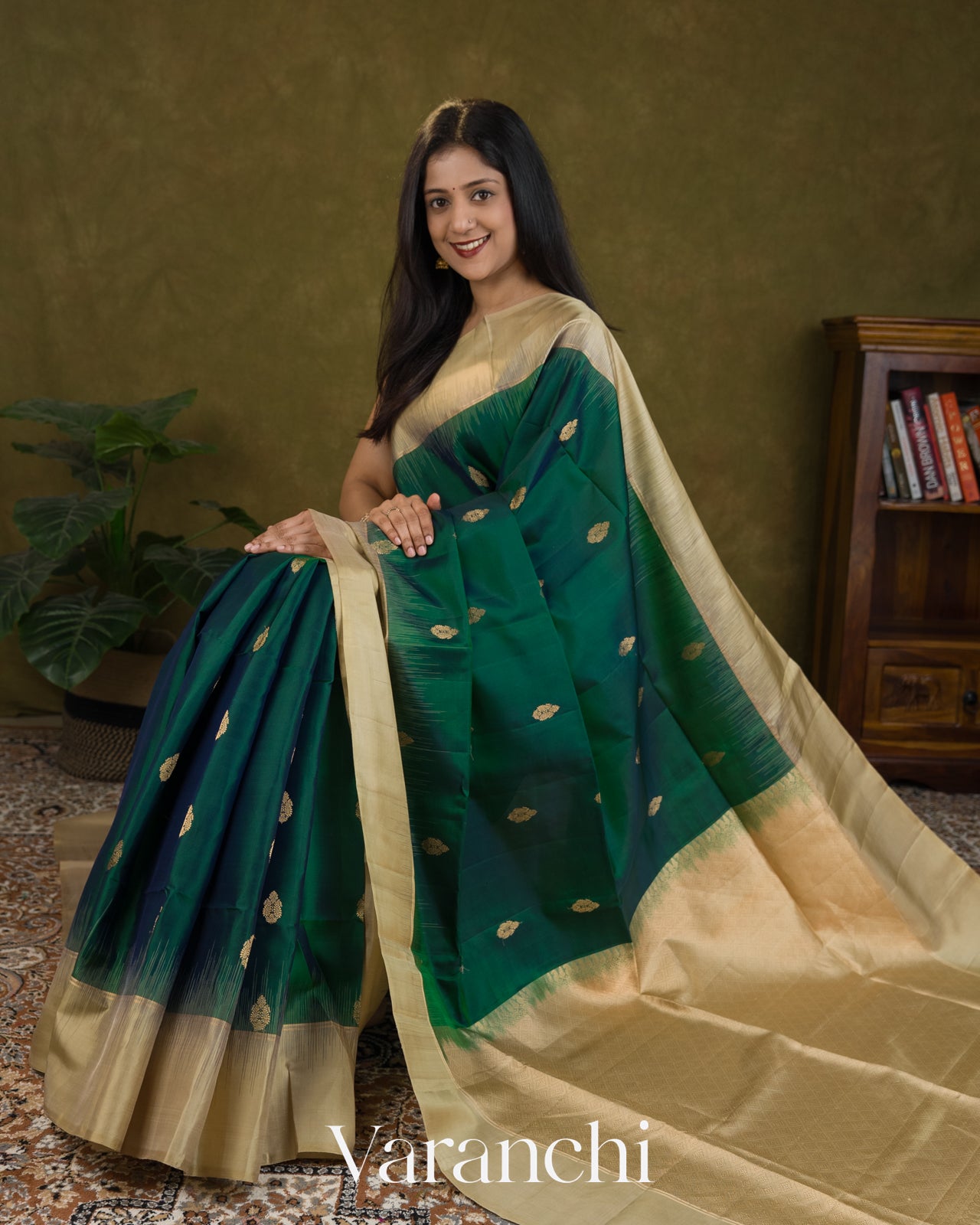 Bottle Green Pure Soft Silk Handloom Saree