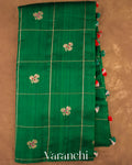 Bottle Green Checks Pure Raw Silk Handloom Saree