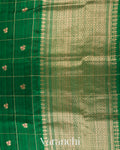 Bottle Green Checks Pure Raw Silk Handloom Saree