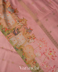 Blush Pink Pichwai Digital Printed Pure Chiniya Silk Saree