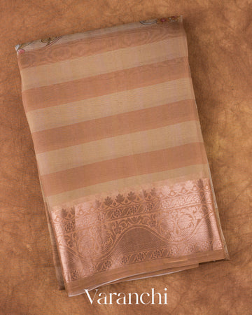 Beige Kalamkari Printed Pure Kora Silk Saree