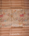 Beige Kalamkari Printed Pure Kora Silk Saree