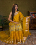 Mustard Yellow Kalamkari Printed Pure Kora Silk Saree