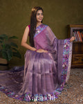 Lavender Floral Printed Pure Katan Silk Saree