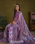 Lavender Floral Printed Pure Katan Silk Saree