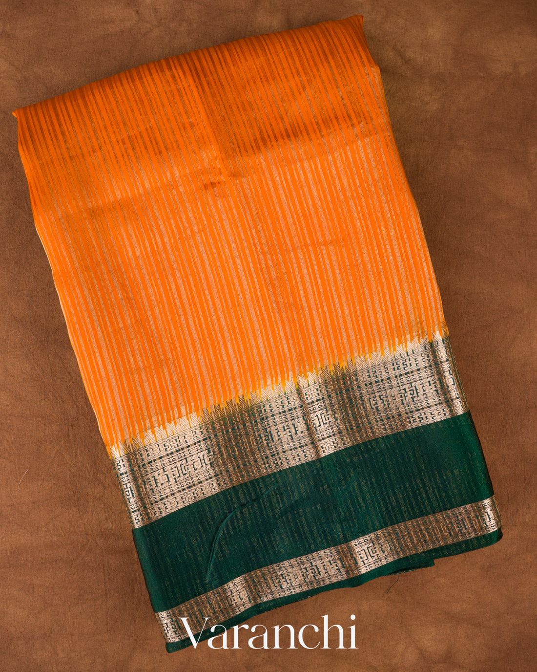 Marigold Orange Striped Pure Katan Silk Saree