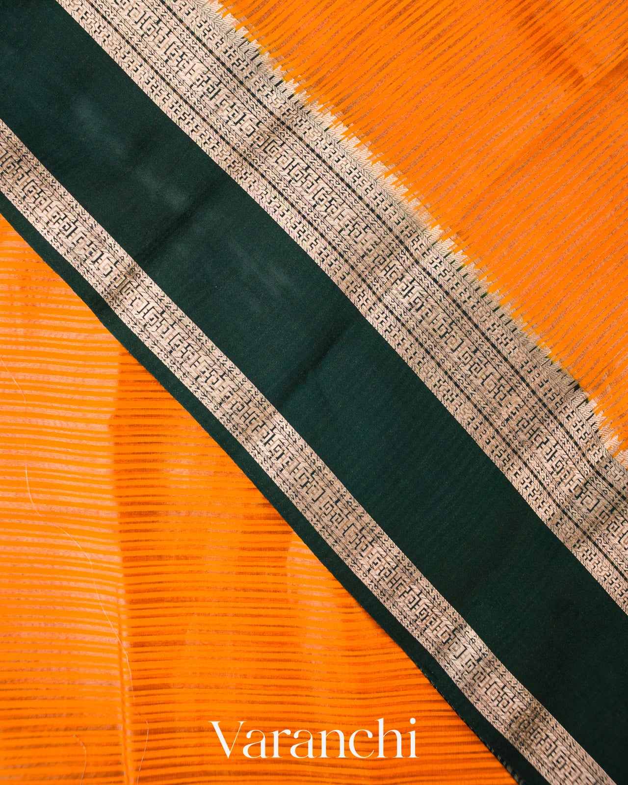 Turmeric Orange Striped Pure Katan Silk Handloom Saree