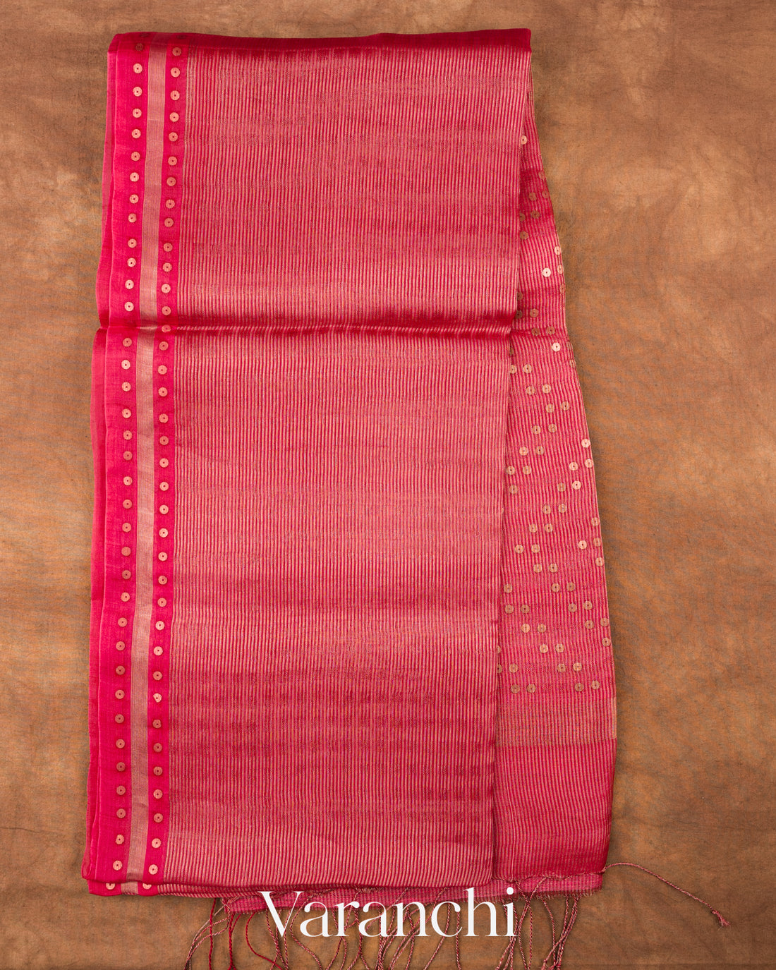 Rani Pink Sequin Embroidery Pure Muslin Silk Handloom Saree