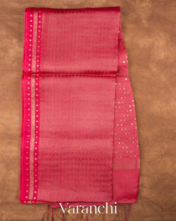 Rani Pink Sequin Embroidery Pure Muslin Silk Handloom Saree