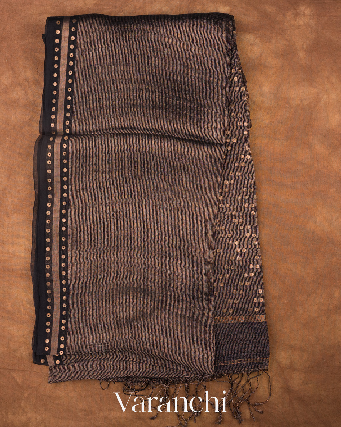 Black with Sequin Embroidery Pure Muslin Silk Handloom Saree