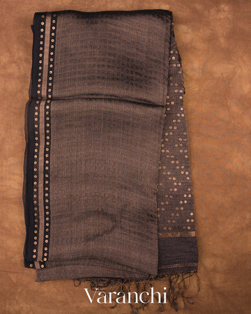Black with Sequin Embroidery Pure Muslin Silk Handloom Saree