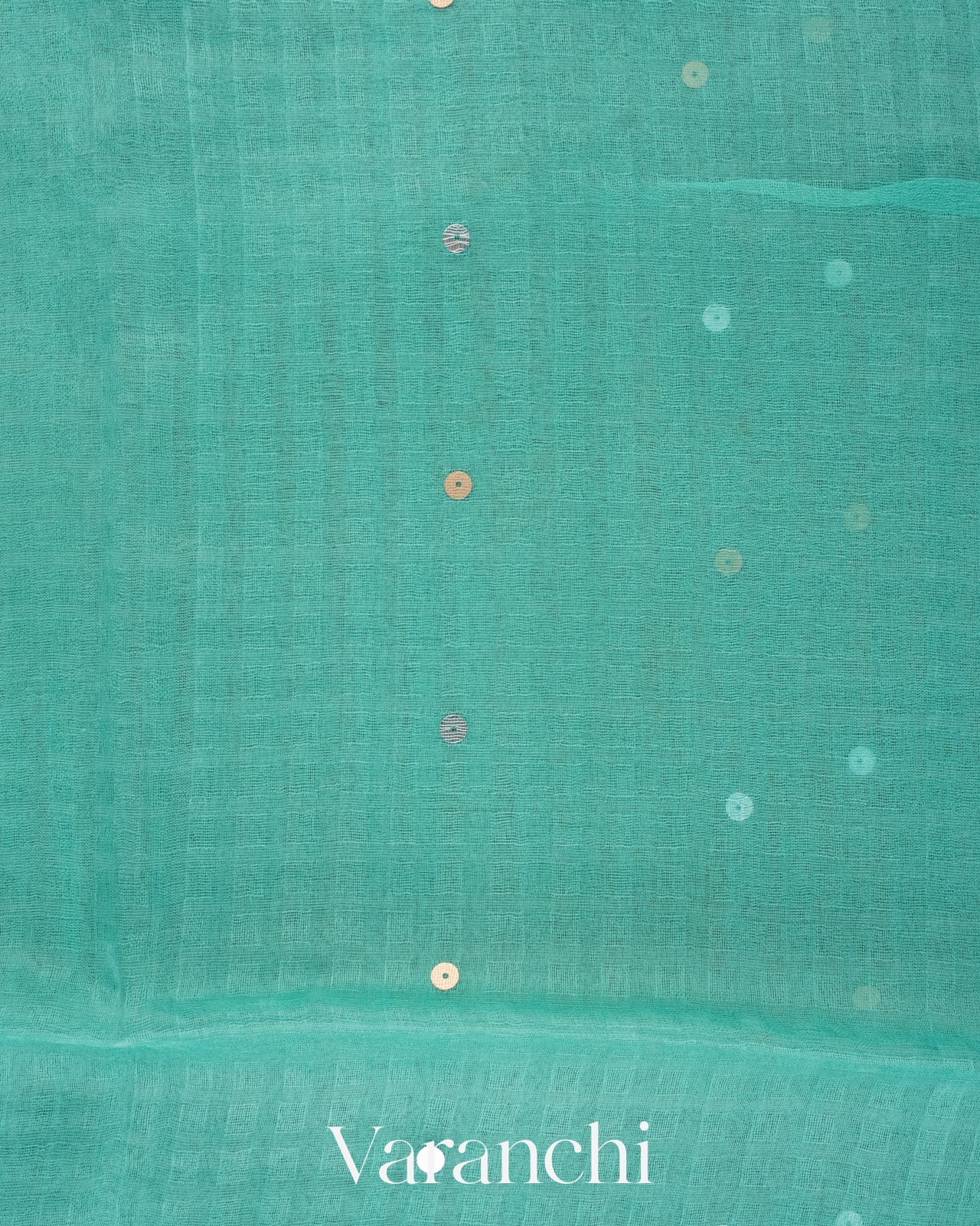 Sea Green Sequin Border Pure Muslin Silk Handloom Saree