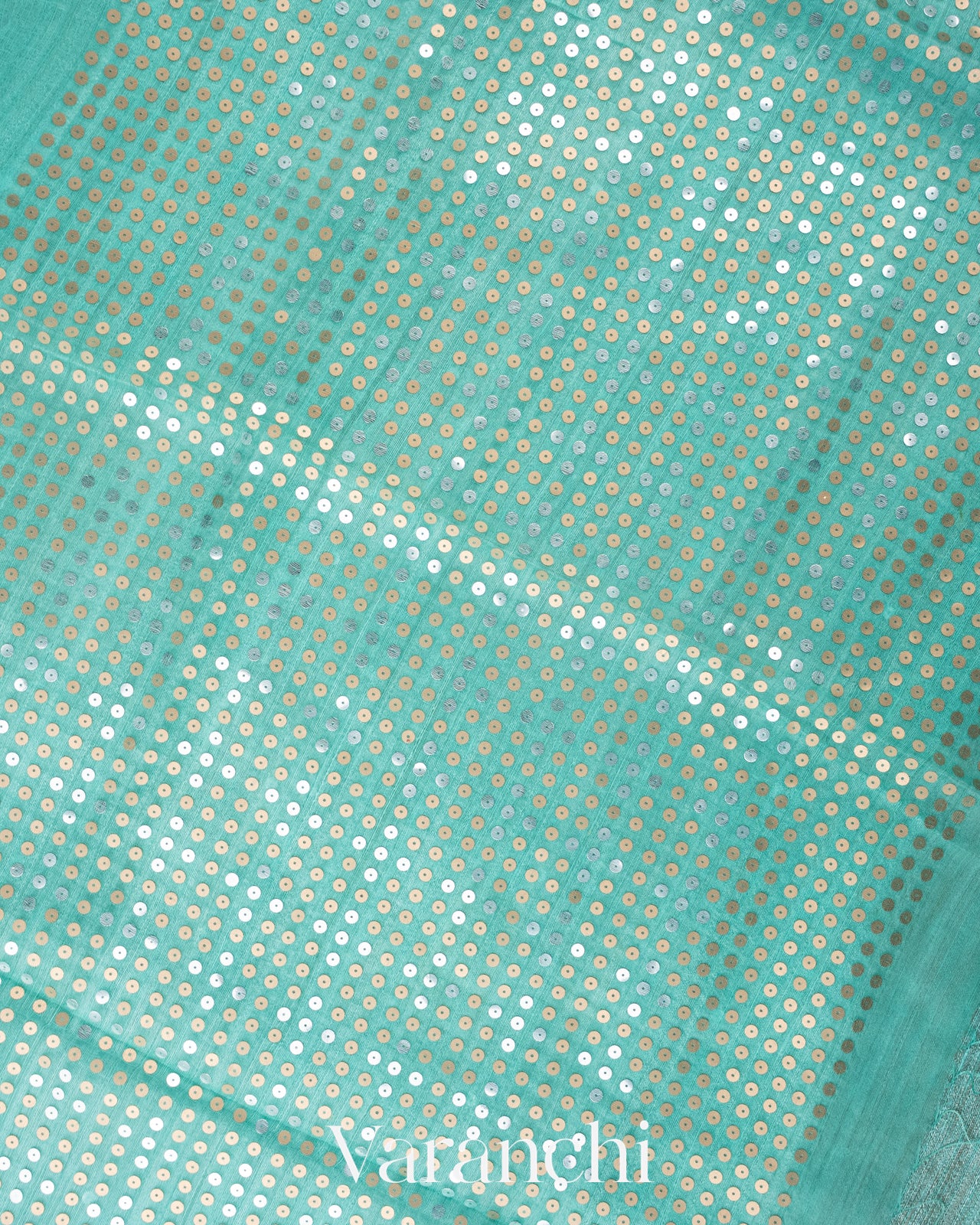 Sea Green Sequin Border Pure Muslin Silk Handloom Saree
