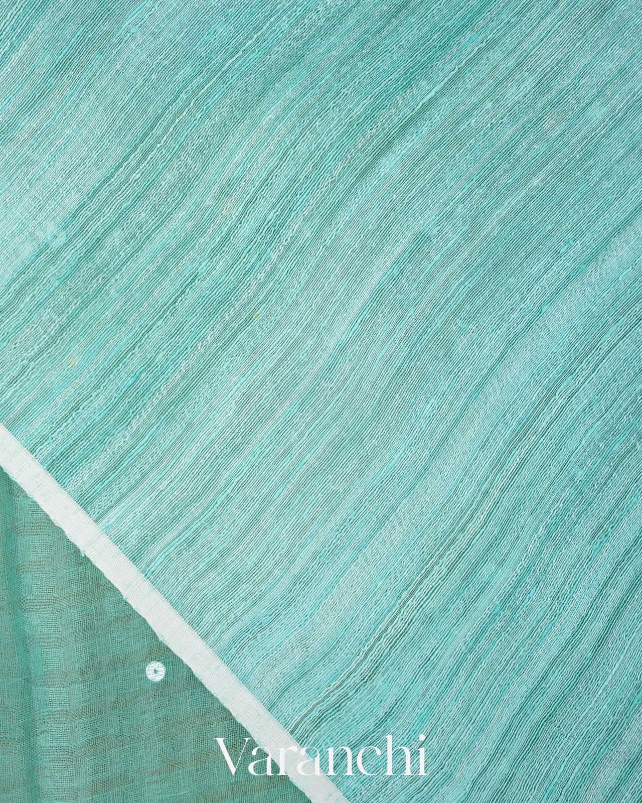 Sea Green Sequin Border Pure Muslin Silk Handloom Saree