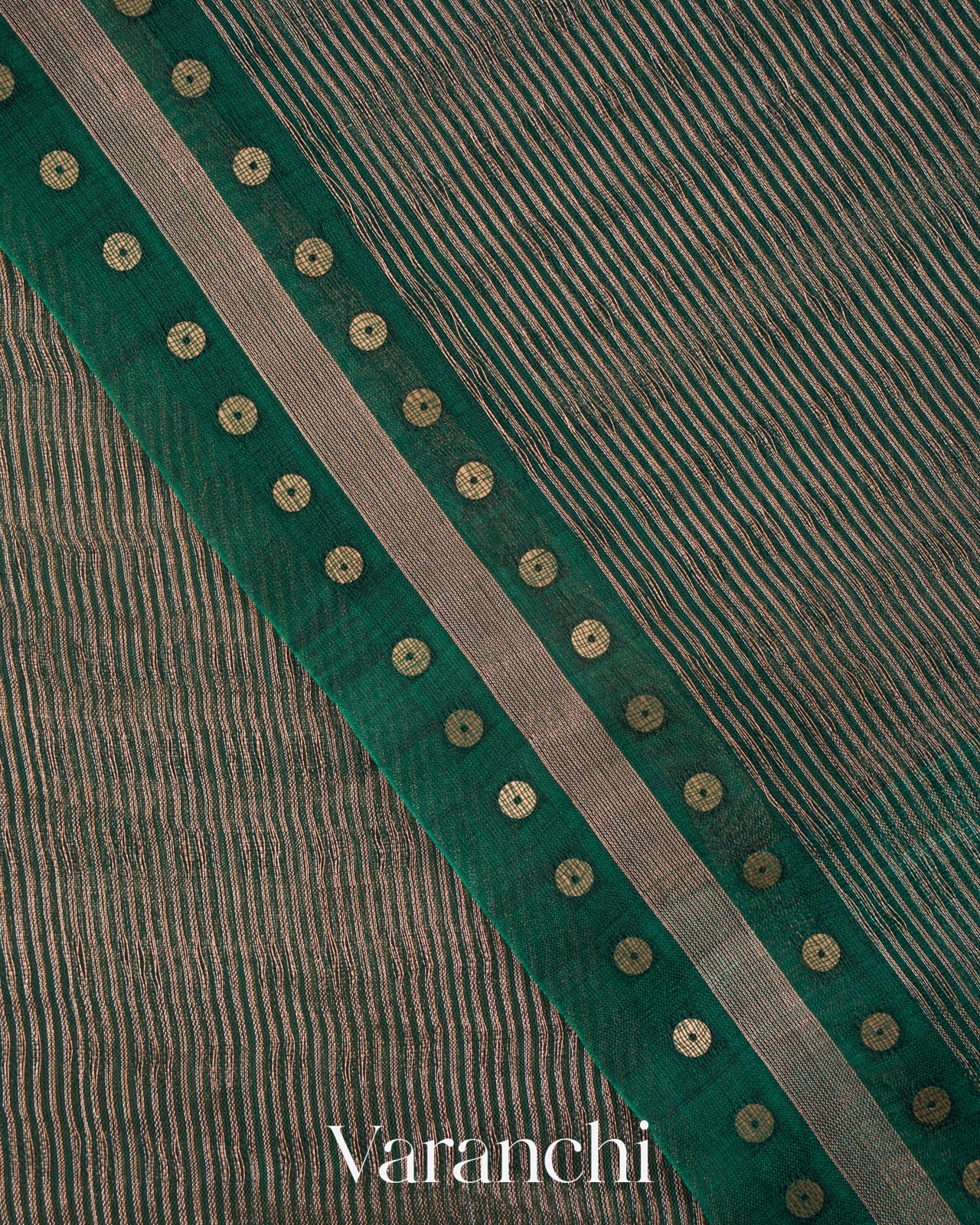 Bottle Green with Sequin Embroidery Pure Muslin Silk Handloom Saree