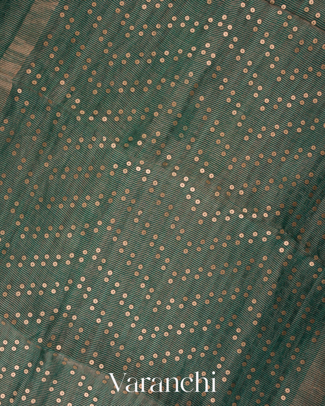 Bottle Green with Sequin Embroidery Pure Muslin Silk Handloom Saree