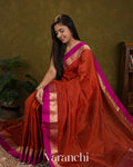 Red Checkered Pure Katan Silk Handloom Saree