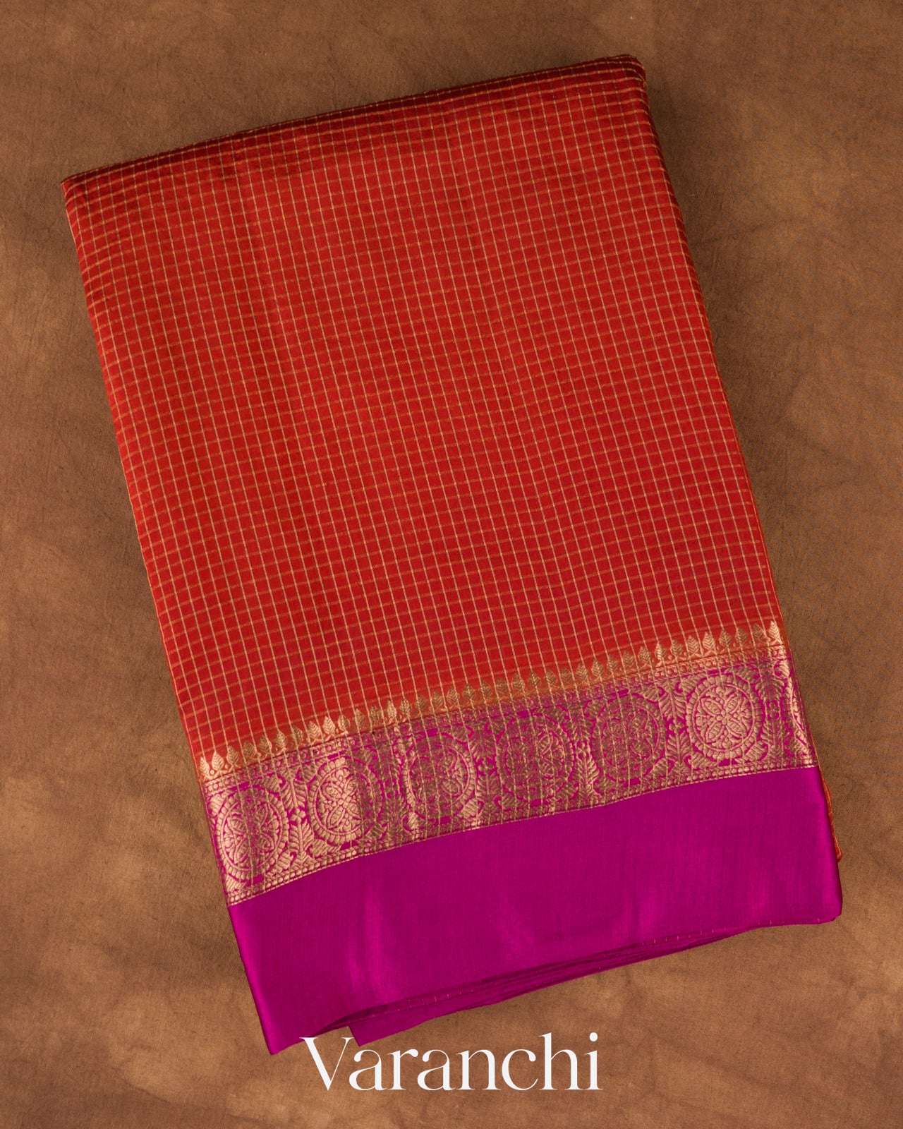 Red Checkered Pure Katan Silk Handloom Saree