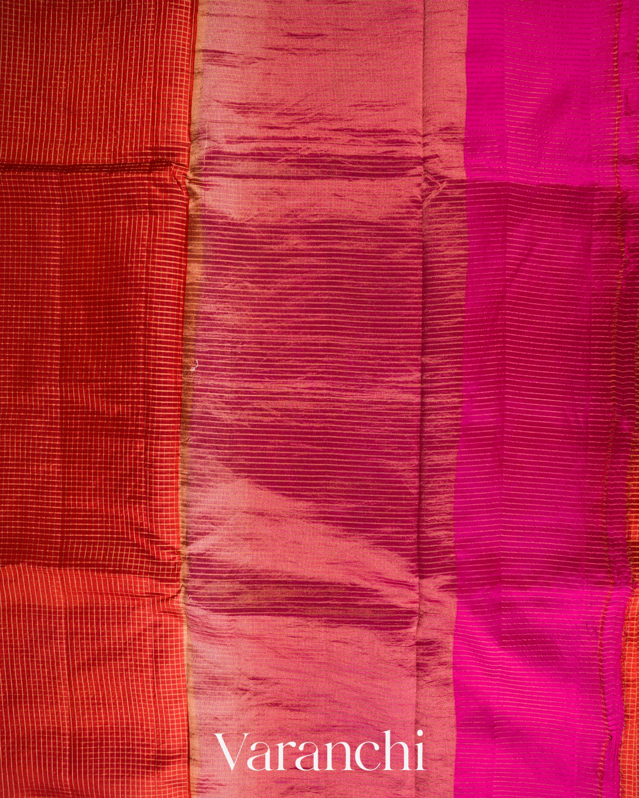 Red Checkered Pure Katan Silk Handloom Saree
