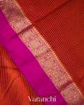 Red Checkered Pure Katan Silk Handloom Saree