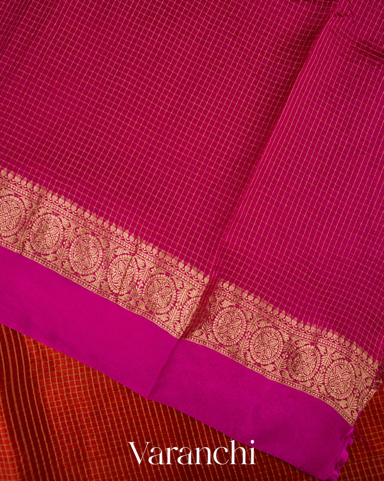 Red Checkered Pure Katan Silk Handloom Saree