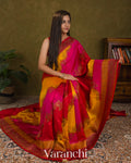 Red Vine Lehariya Pure Raw Silk Handloom Saree