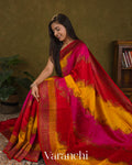 Red Vine Lehariya Pure Raw Silk Handloom Saree