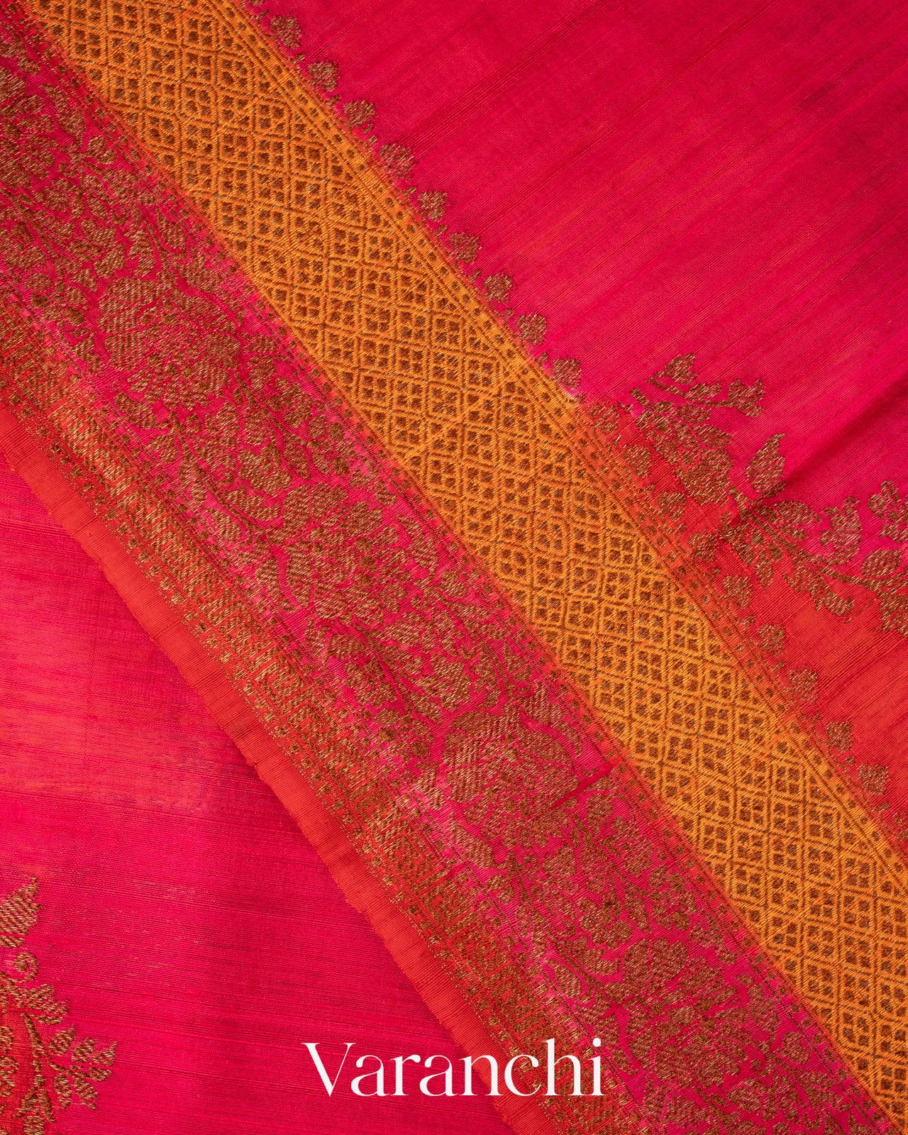 Red Vine Lehariya Pure Raw Silk Handloom Saree